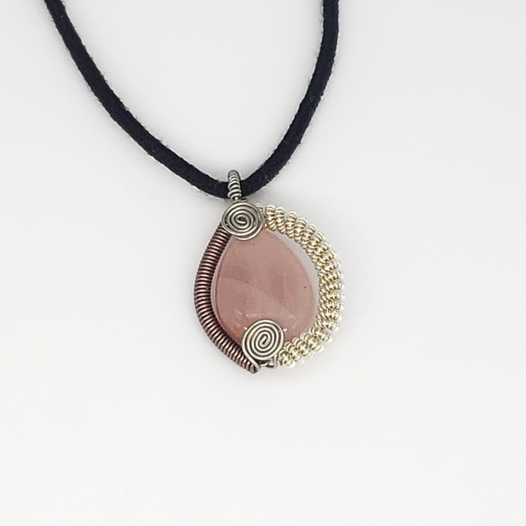 Wire Wrapped Rose Quartz Pendant Necklace - Picture 4 of 9